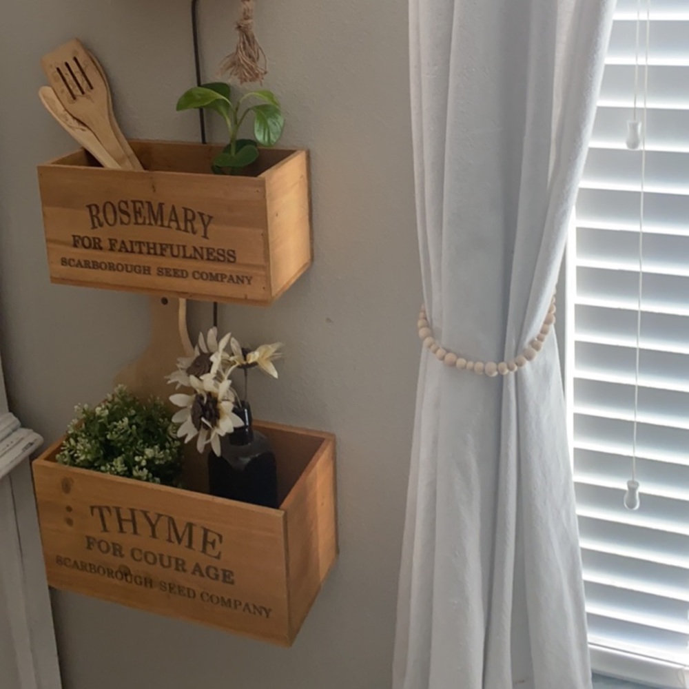 Farmhouse Boho Wooden Bead Curtain Tie Backs (2)